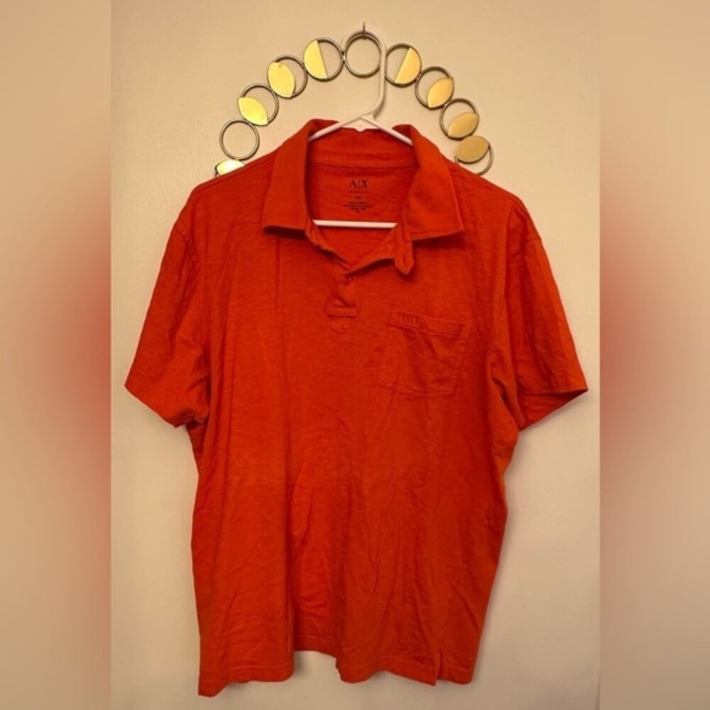 AX Armani Exchange Polo Shirt Mens Size XXL Orange Three Button Collar 1 Pocket
